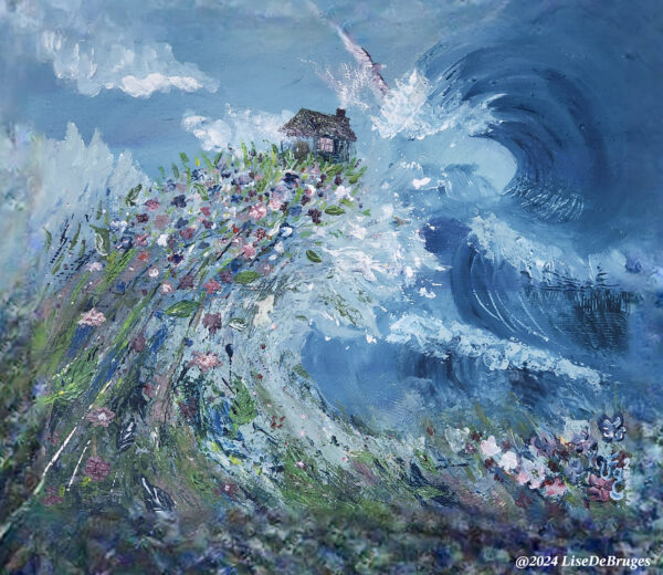 Peinture acrylique intitulée "Une Vague de JOIE", œuvre originale de LiseDeBruges, artiste peintre en Bourgogne-Franche-Comté Que la joie envahisse votre maison !