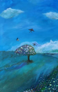 Montons à la colline - peinture acrylique par LiseDeBruges